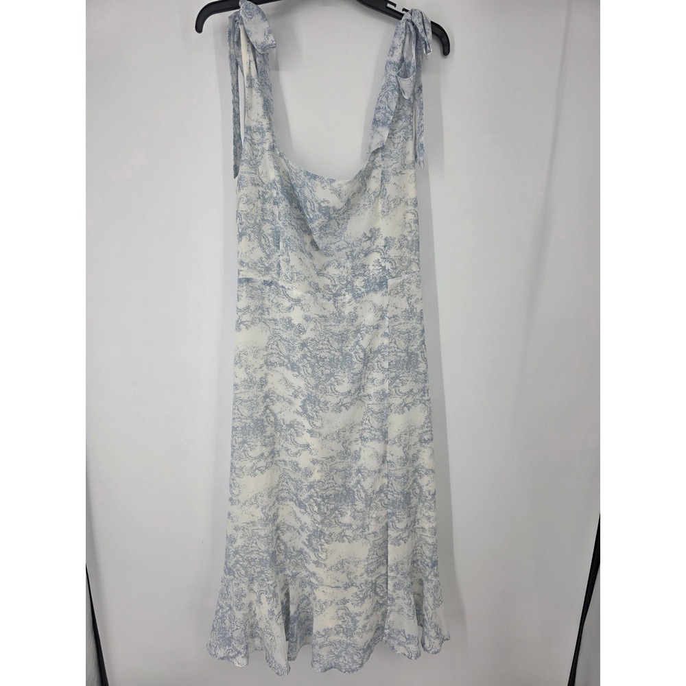 Lulus Summer Invite White and Blue Toile Tie-Strap Tiered Midi Dress Size XL - Picture 5 of 8